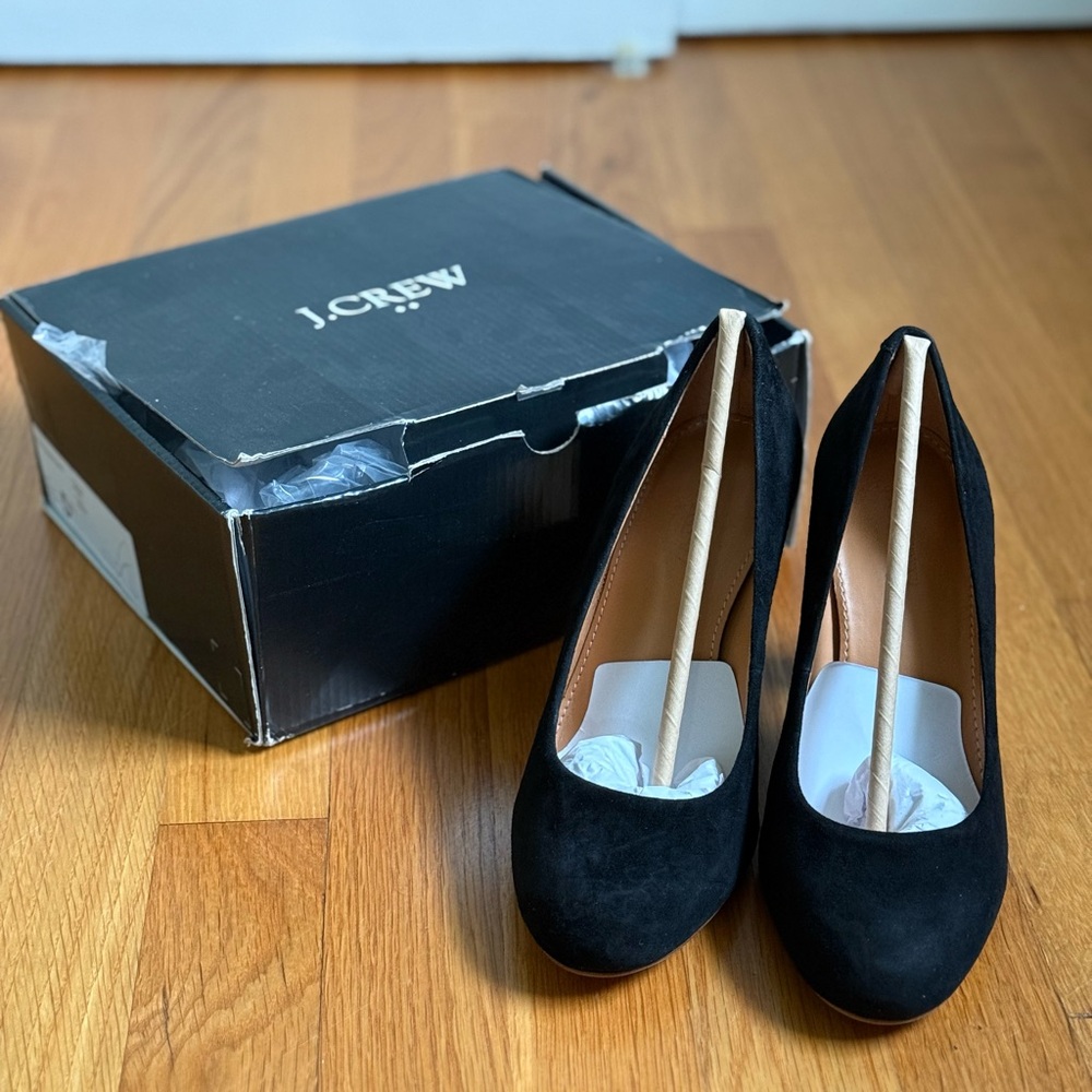 J. Crew Black Heels Elegant Suede Design
